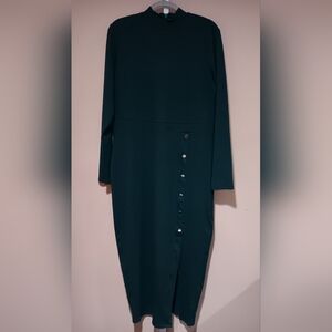 Nina Parker Women's (1X) Dark Green Ribbed Mock Neck Bodycon Dress (NWT)